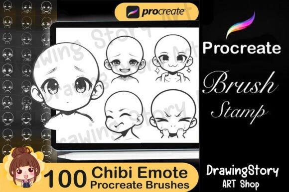 100 Chibi Emote Procreate Brushes: Enhancing Digital Art with Expressive Stamps