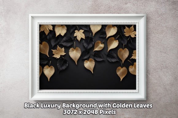 Black Luxury BG with Golden Leaves 05: Elevating Digital and Print Design