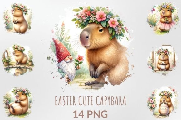 Easter Cute Capybara Sublimation Bundle