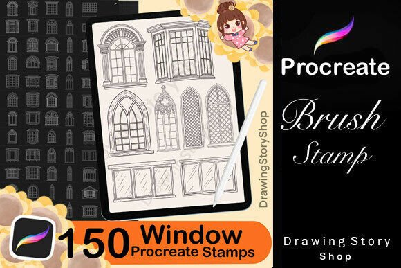 Enhance Your Digital Art with 150 Window Procreate Stamps Brushes